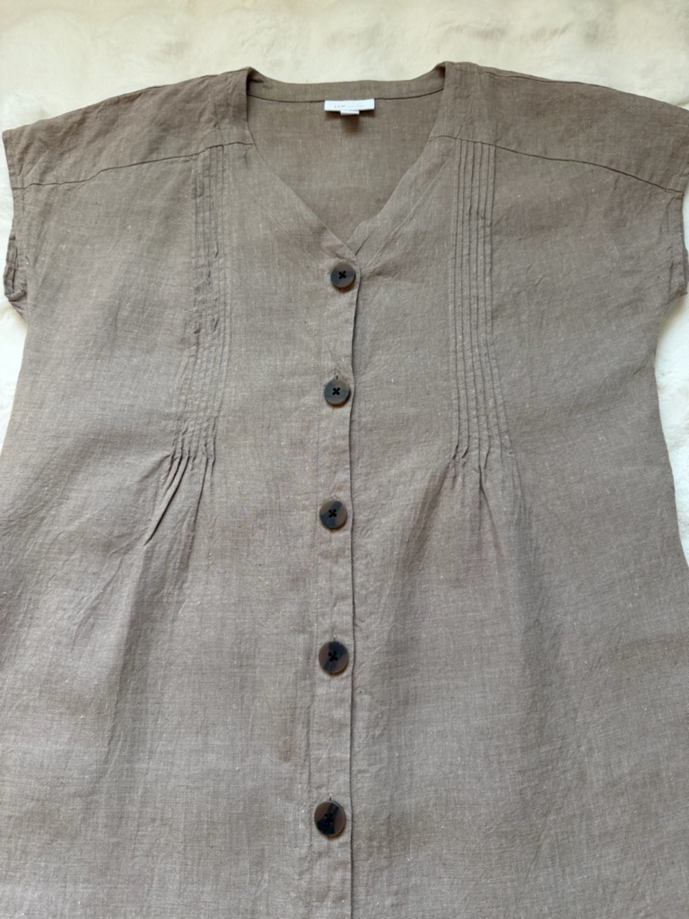 J. Jill Button Down Mini Linen Dress in Beige Neutral Tone / Boho Minimalist-XS - Picture 8 of 15